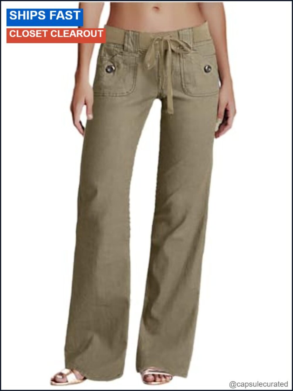 Low Rise Cargo Wide Leg Drawstring Flap Pockets Pants Women Cotton Stretch